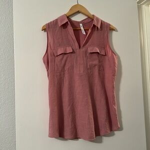 Pink tunic, top sleeveless collared with two front pockets size medium